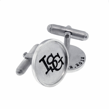 Sterling Silver with Sterling Silver Rimmed Round Cuff Links