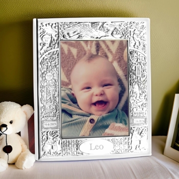 Stork Birth Record Silver Overlay Baby Frame