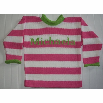 striped children's sweater with contrast cuffs and collar