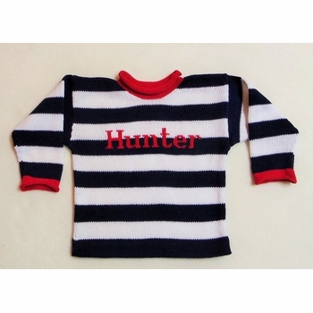 striped children's sweater with contrast cuffs and collar