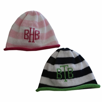 striped monogrammed beanie cap