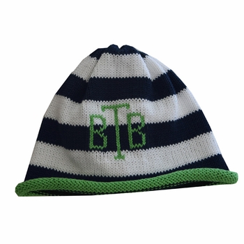 striped monogrammed beanie cap