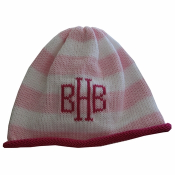 striped monogrammed beanie cap