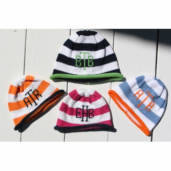 striped monogrammed beanie cap