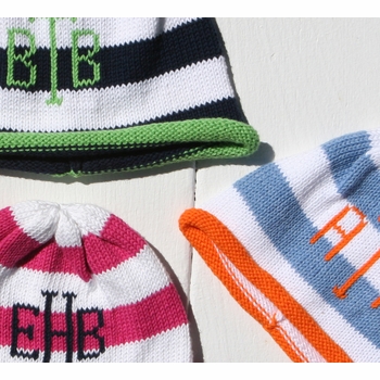striped monogrammed beanie cap