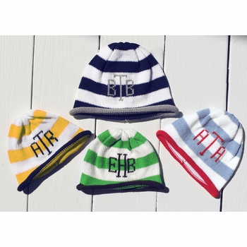 striped monogrammed beanie cap