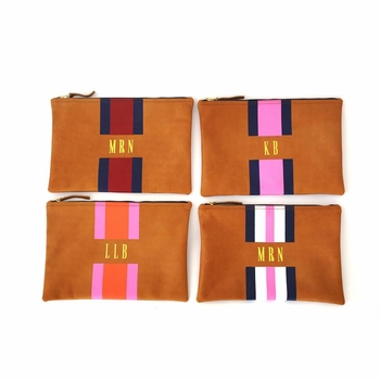 Striped Monogrammed Leather Flat Clutch