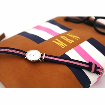 Striped Monogrammed Leather Flat Clutch