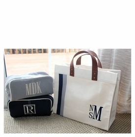 striped tote navy & gray