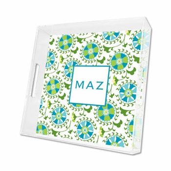 suzani teal lucite tray - square
