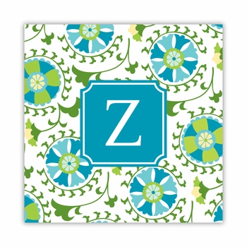 suzani teal square paper coaster<br>set of 50