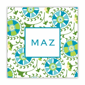 suzani teal square paper coaster<br>set of 50