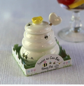 Sweet as Can Bee Ceramic Mini Honey Pot with Wooden Honey Dipper (3.4 oz) Honey Jar