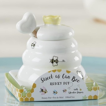Sweet as Can Bee Ceramic Mini Honey Pot with Wooden Honey Dipper (3.4 oz) Honey Jar