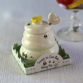 Sweet as Can Bee Ceramic Mini Honey Pot with Wooden Honey Dipper (3.4 oz) Honey Jar
