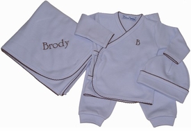 Take Me Home Set in Blue with Brown Picot Trim, 3 Piece