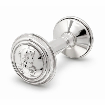 Teddy Bear Sterling Silver Baby Barbell Rattle