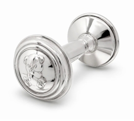 Teddy Bear Sterling Silver Baby Barbell Rattle