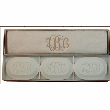 Three Bar Monogram Soap & Towel Gift Set