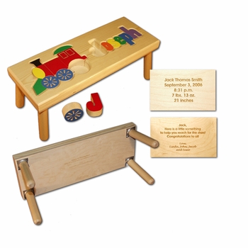 train and name puzzle stool