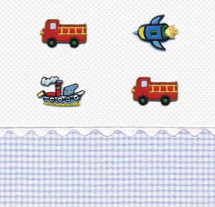 transportation blue mini checker crib bedding by blauen