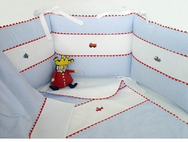 Transportation Blue Mini Checker Crib Bedding