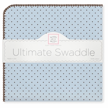 Ultimate Swaddling Blanket by Swaddle Designs - Blue with Brown Dots