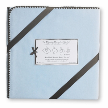 ultimate swaddling blanket by swaddle designs - blue with brown trim