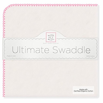 Ultimate Swaddling Blanket by Swaddle Designs - Natural with Pink Trim