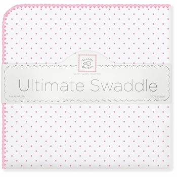Ultimate Swaddling Blanket by Swaddle Designs - White with Bright Pink Dots