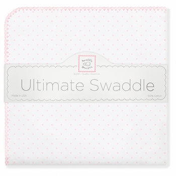Ultimate Swaddling Blanket by Swaddle Designs - White with Pink Dots