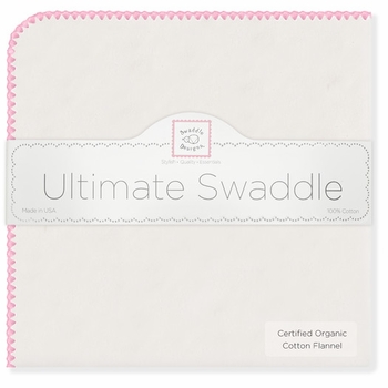 Ultimate Swaddling Blanket by Swaddle Designs - White with Pink Trim
