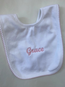 White Pima Cotton Bib with Pink Trim