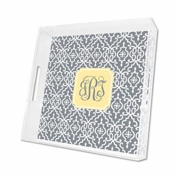 wrought iron gray lucite tray - square