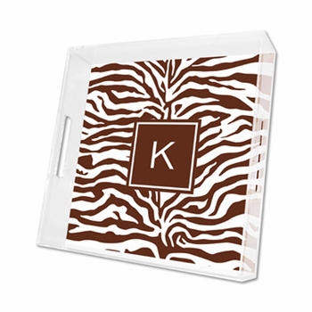 zebra brown lucite tray - square