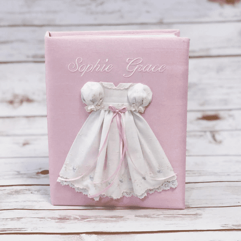 Personalized Medium Hardbound Photo Album With Swiss Batiste Dress with Flowers