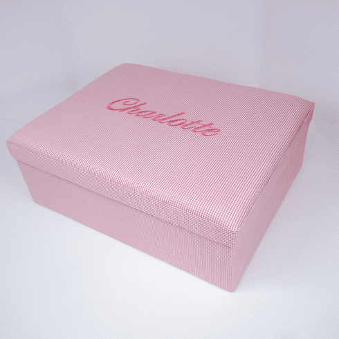 Personalized Seersucker Check Cotton Large Baby Keepsake Box