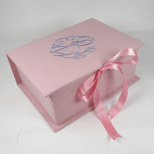 Personalized Seersucker Check Cotton Medium Baby Keepsake Box