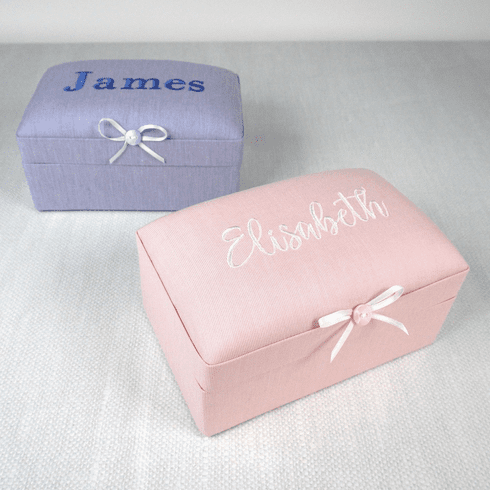 Personalized Small Baby Keepsake Box In Micro Striped Cotton