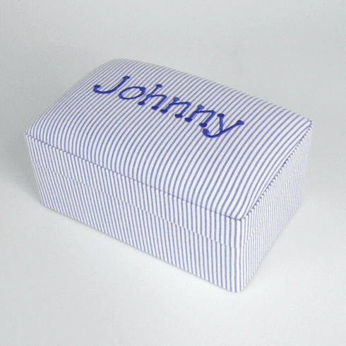 Personalized Small Baby Keepsake Box in Striped Seersucker Cotton