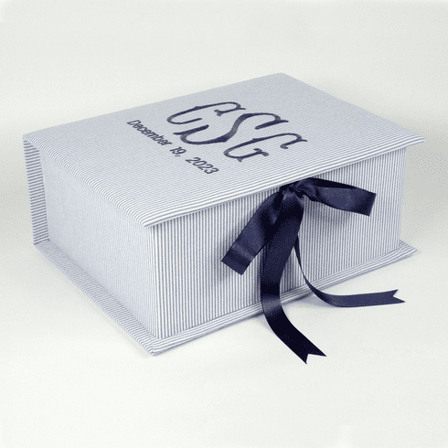 Personalized Striped Seersucker Cotton Medium Baby Keepsake Box