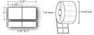 Cognitive 03-02-1897 1.15 in. x 1.0 in., Gap-Cut, 2-Up, Removable Adhesive, 3,370 LPR, 12 RPC, Direct Thermal Labels.  For use with the Cognitive Blaster, Del Sol, and Solus Printers.
