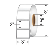 SATO SR30LT-51074 3 x 2 in., 3 in. ID, 8 in. OD, SF100 Polypropylene Thermal Transfer Labels, Perfed, Wound Out, 3000 LPR, 4 RPC. (Priced Per Case).    