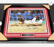 Pete Rose Reds Authentic Signed Autographed 16X20 DIVE Photo Framed JSA COA