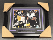 RAY LEWIS AUTOGRAPHED RAVENS OVER BEN ROETHLISBERGER FRAMED 8X10 PHOTO JSA COA