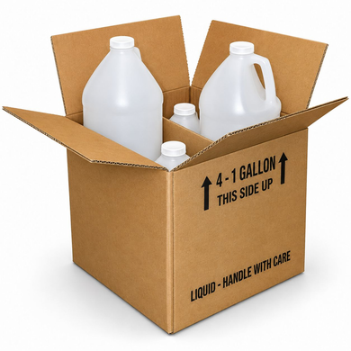 1 Gallon Polyethylene Bottles With Shipping Box - UN Rated 4G Packaging - 4 Pack