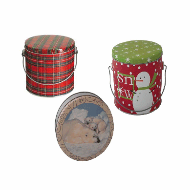 1 lb Round Tin w/Cover Decorated Polar Bears 6 5/8 x 1 13/16, 24 Pack