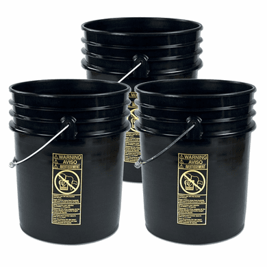 5 Gallon Bucket,Plastic,Black 3 Pack