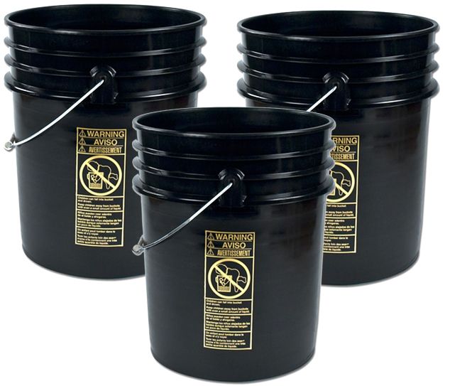 5 Gallon Bucket,Plastic,Black 3 Pack