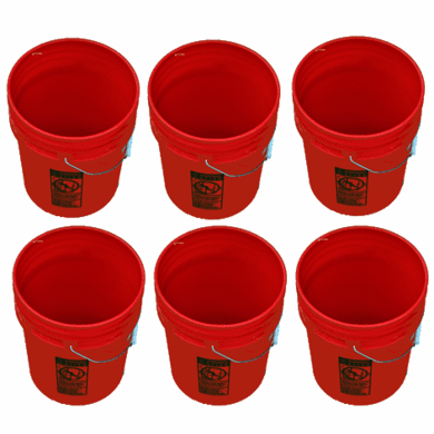 5 Gallon Buckets Red - Six Pack